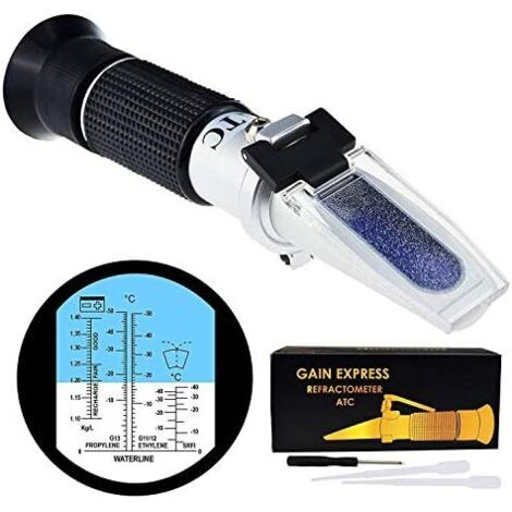 Réfractomètre antigel de Batterie Automobile 5-en-1 ATC pour la densité, système d'éthylène-propylène-Glycol et Liquide Lave-Glace Pare-Brise, testeur Point congélation -