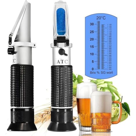 Réfractomètre de Moût de Bière,Réfractomètre de Brix/Gravité Spécifique avec ATC pour Brassage de la Bière,Échelle Double(Gravité Spécifique 1,000-1,130 et Brix 0-32%)