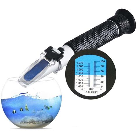 Réfractomètre de salinité pour aquarium d'eau de mer et aquarium marin 0-100 PPT - Double échelle (1.0 à 1.070 SG) - Compensation automatique de la température