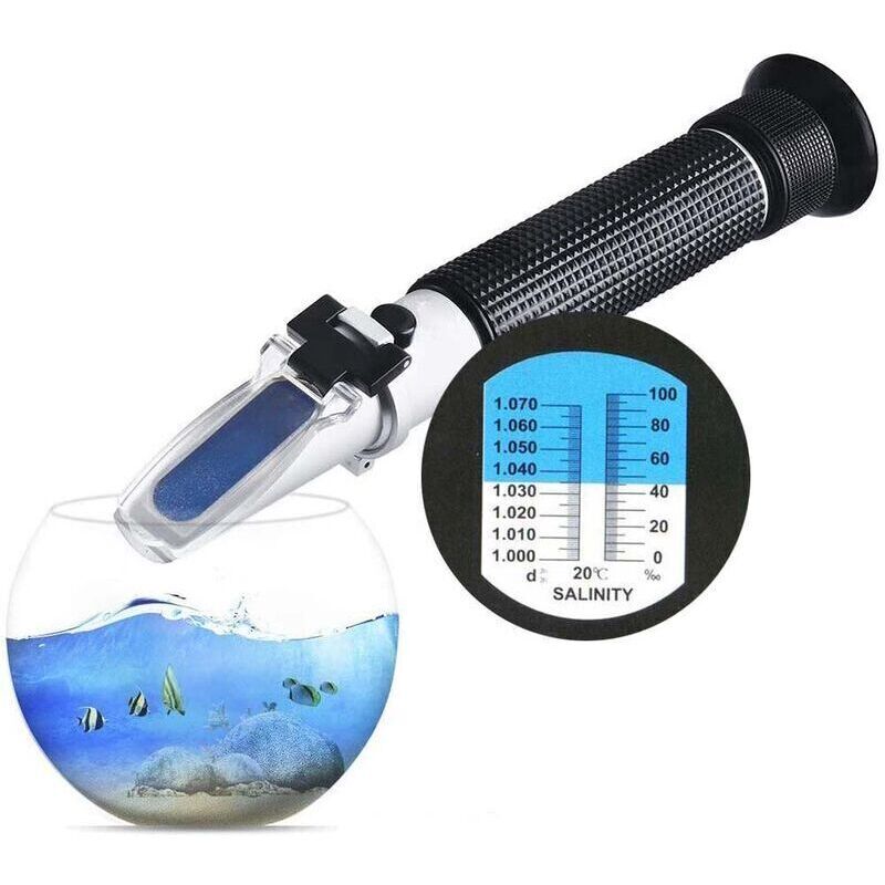Refractómetro de salinidad para acuarios de agua salada y marinos 0-100 PPT - Doble escala (1,0 a 1,070 SG) - Compensación automática de temperatura