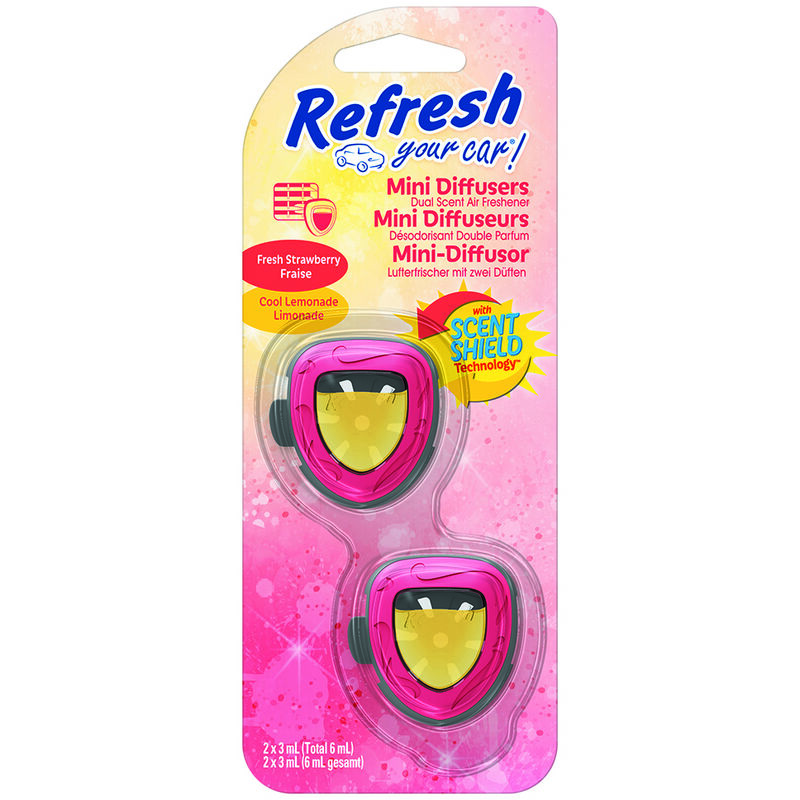 

Autocare - Refresh Your Car - Ambientador de Coche Olor Fresa / Limón Mini Difusor Doble