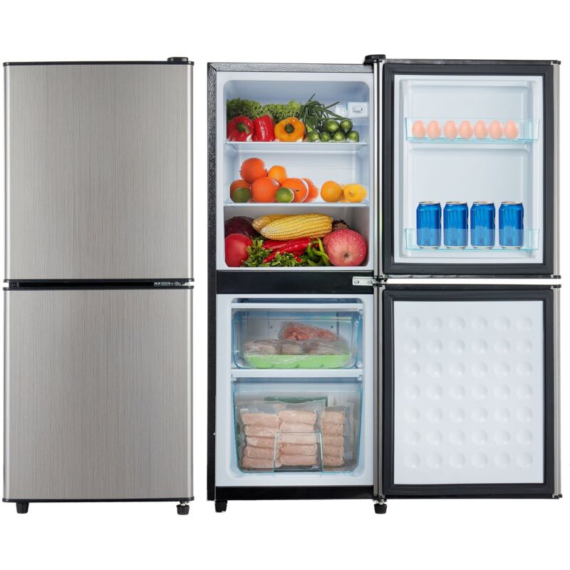 Dans Les Nuages - Réfrigérateur 106L, 102 cm haut, avec 2 portes, éclairage led, compartiment congélateur, étagères et pieds réglables en hauteur,