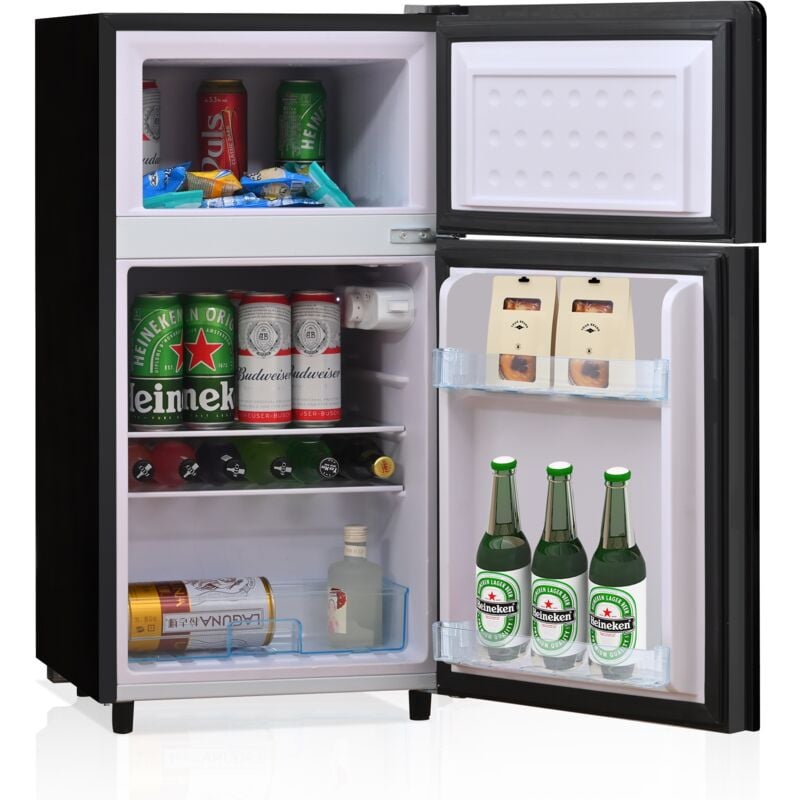 Tanant - Réfrigérateur 49x44,5x86,5cm, réfrigérateur 2 portes 51L + congélateur 21L, éclairage led, 120kWh/an, 39dB, double casier à œufs et trois