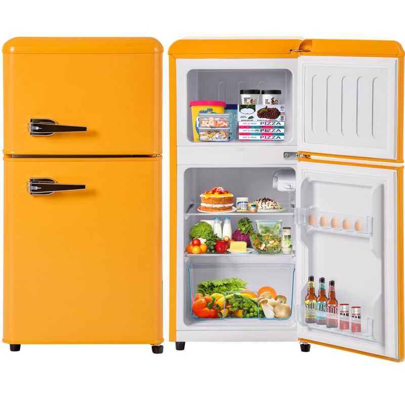 Dans Les Nuages - Réfrigérateur 60L, avec 2 porte, compartiment congélateur, éclairage led, étagère réglable, poignée de porte en métal, style