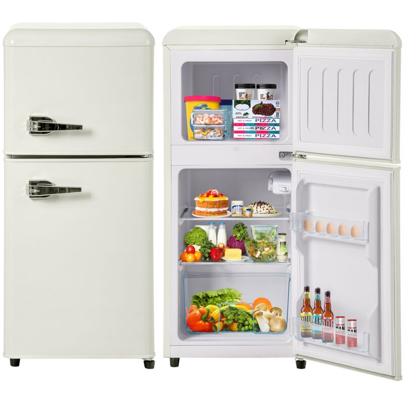 Dans Les Nuages - Réfrigérateur 60L, avec 2 porte, compartiment congélateur, éclairage led, étagère réglable, poignée de porte en métal, style