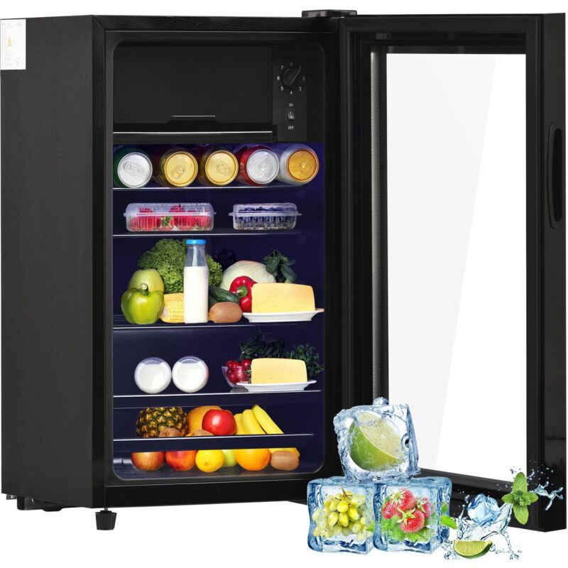 Réfrigérateur 76L, avec compartiment congélateur, éclairage LED, porte en verre, étagère réglable, congélateur de table, style moderne - 240V - 43dB