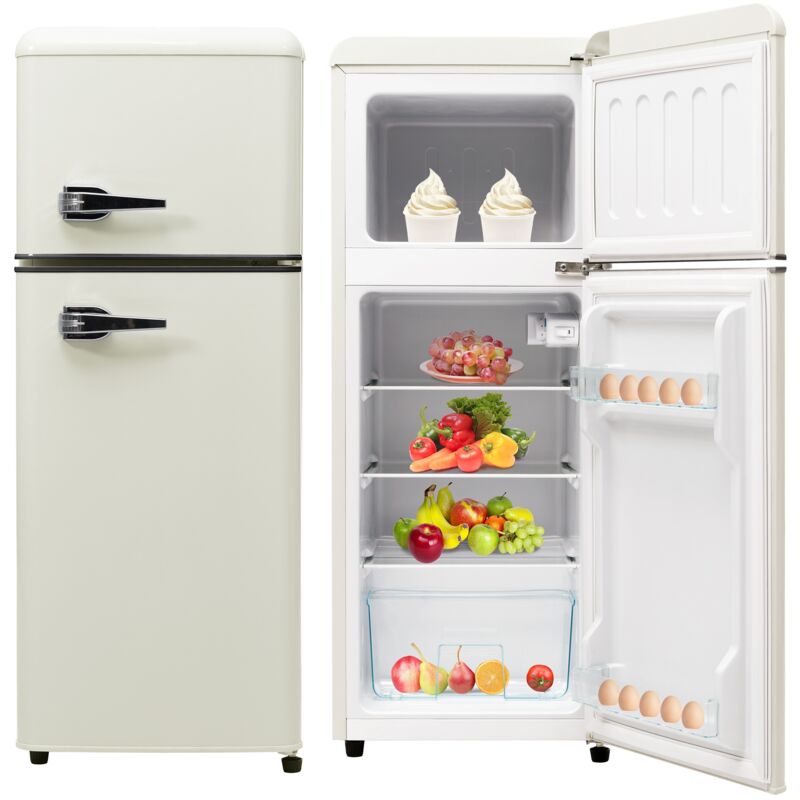 Dans Les Nuages - Réfrigérateur 92L, avec 2 porte, compartiment congélateur, éclairage led, réglables étagère et pieds, poignée de porte en métal,