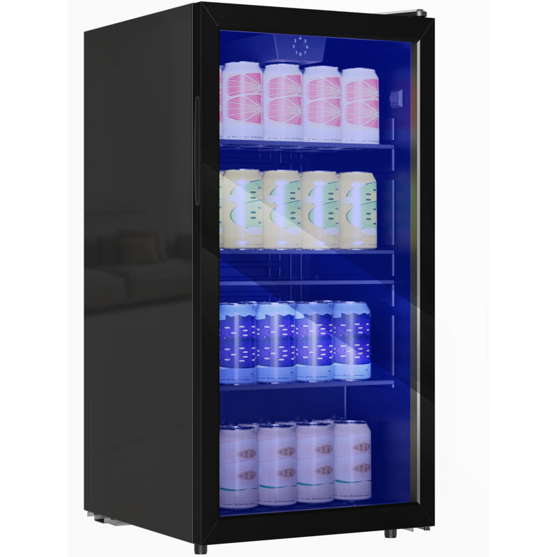 Réfrigérateur à boissons - HOMCOM - 93 L - porte vitrée, étagères réglables, éclairage LED - acier - 47,2 x 43,7 x 83,3 cm - noir