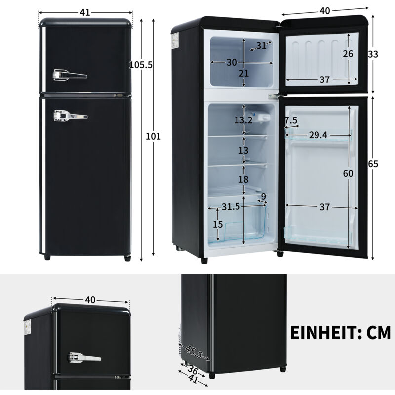 Ohjijinn - Réfrigérateur-congélateur combiné, 105,5 cm de hauteur, 41 cm de largeur, avec un volume total de 92 litres, un volume de congélateur de