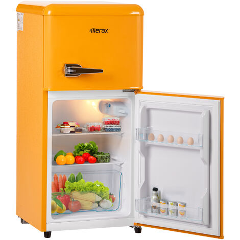 Refrigerateur congelateur en haut 60L (38L+22L) - Lumière LED- Classe énergétique F - 163 kWh/an - L42.5cm xH86.8cm - Jaune