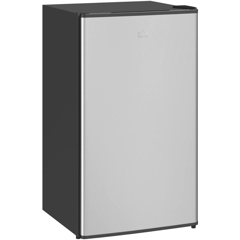 Homcom – Réfrigérateur compact 91L – Porte réversible – 2 clayettes – Bac à légumes – 3 balconnets – Zone froide – Inox brossé – 41 dB