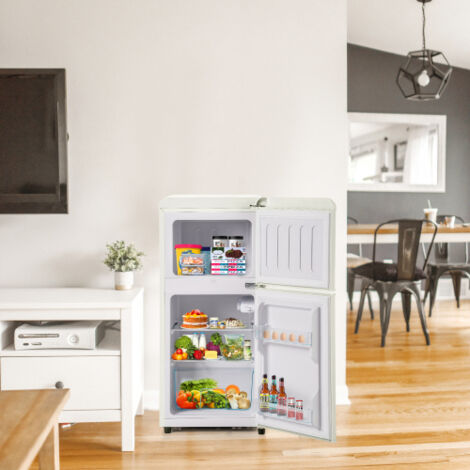 Réfrigérateur-congélateur rétro, 2 portes, 60L, congélateur 22L, 88,8×45,5cm, 102kWh/an, -27°C13°C, LED, blanc crème, classe E
