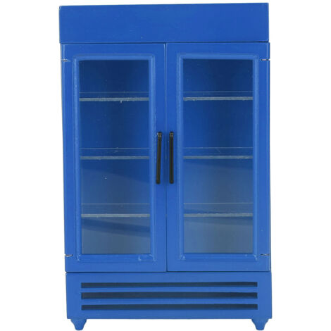 Réfrigérateur miniature en bois pour maison de poupée 1:12, portable et bleu, accessoire détaillé de décoration.