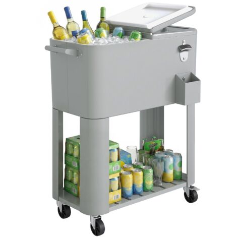 Réfrigérateur portable de 76 litres avec roues, étagères et ouvre-bouteille  en plastique, métal et acier  dimensions 92 x 39 x 81 cm  argent.