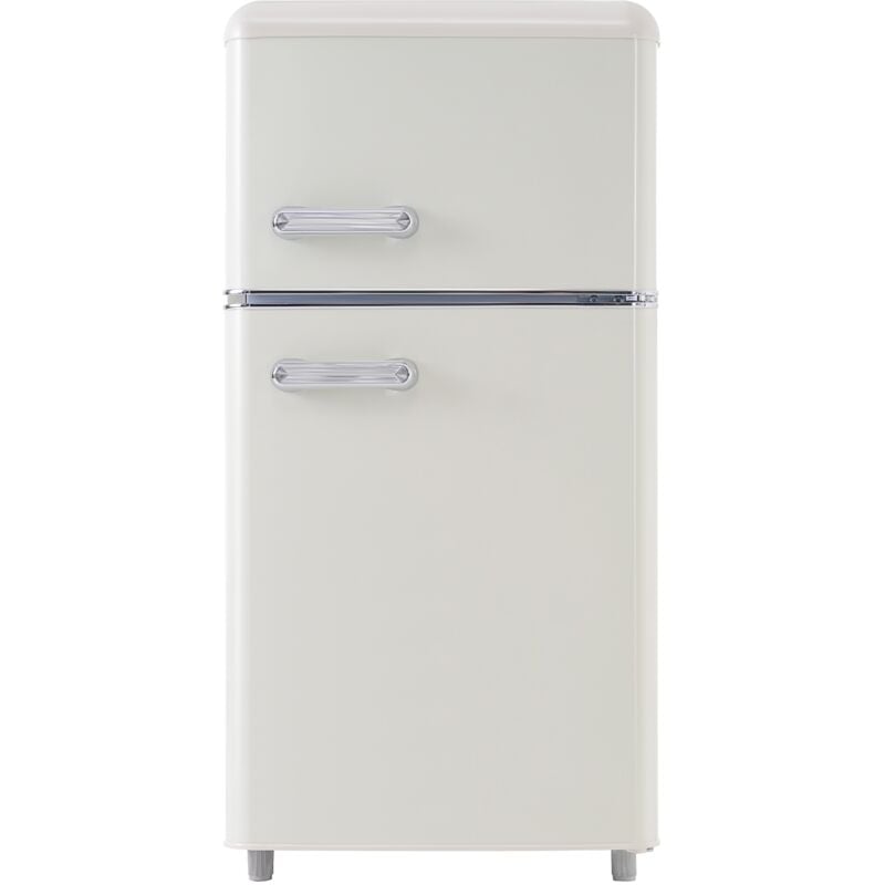 Fortuna Lai - Réfrigérateur rétro, 2 portes, 72L total, 21 l congélation, 120 kWh/an, lumière led, Classe énergétique e, blanc