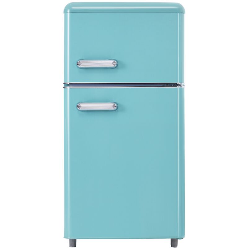 Fortuna Lai - Réfrigérateur rétro, 2 portes, 72L total, 21 l congélation, 120 kWh/an, lumière led, Classe énergétique e, bleu