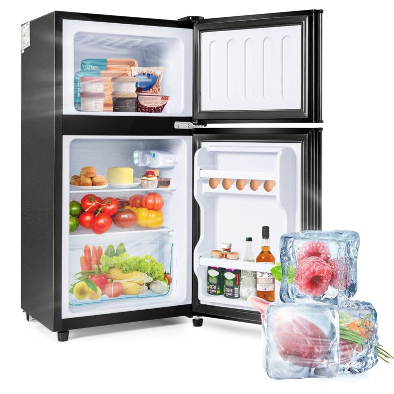 Tanant - Réfrigérateur économique 60L, hauteur 86 cm, réfrigérateur 38L + congélateur 22L, économie d'énergie, éclairage led, avec 2 plateaux à œufs