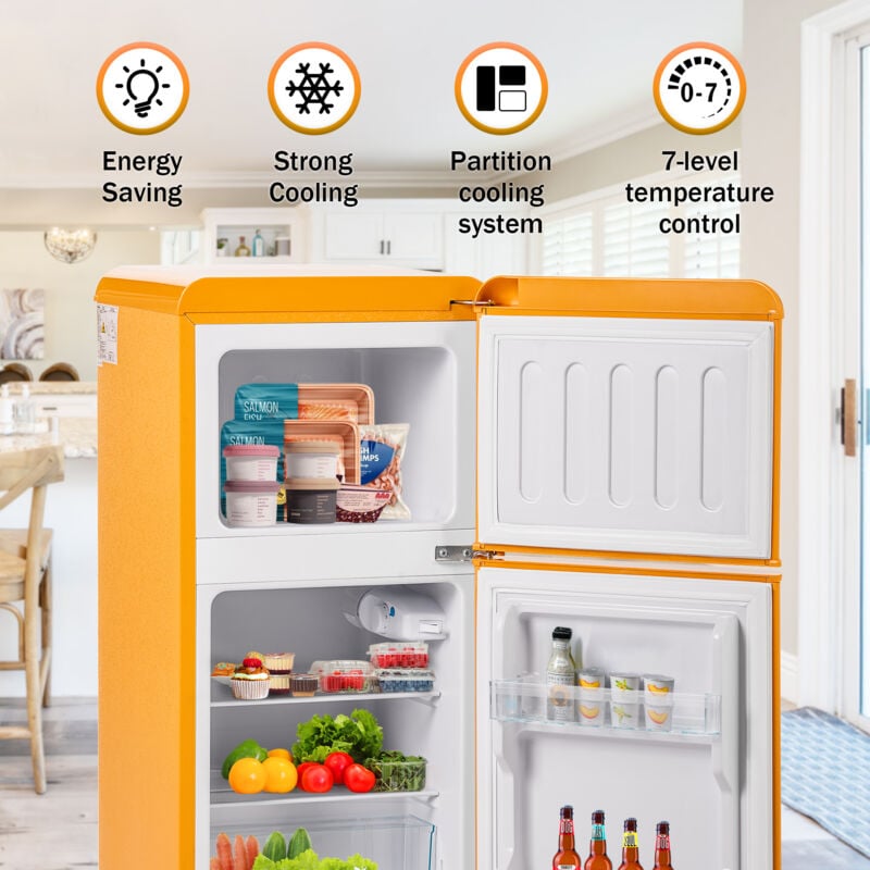 Okwish - Réfrigérateur rétro. combinaison congélateur. 86,8 cm de hauteur, 45,5 cm avec un volume total de 60 litres, un volume de congélateur de 22