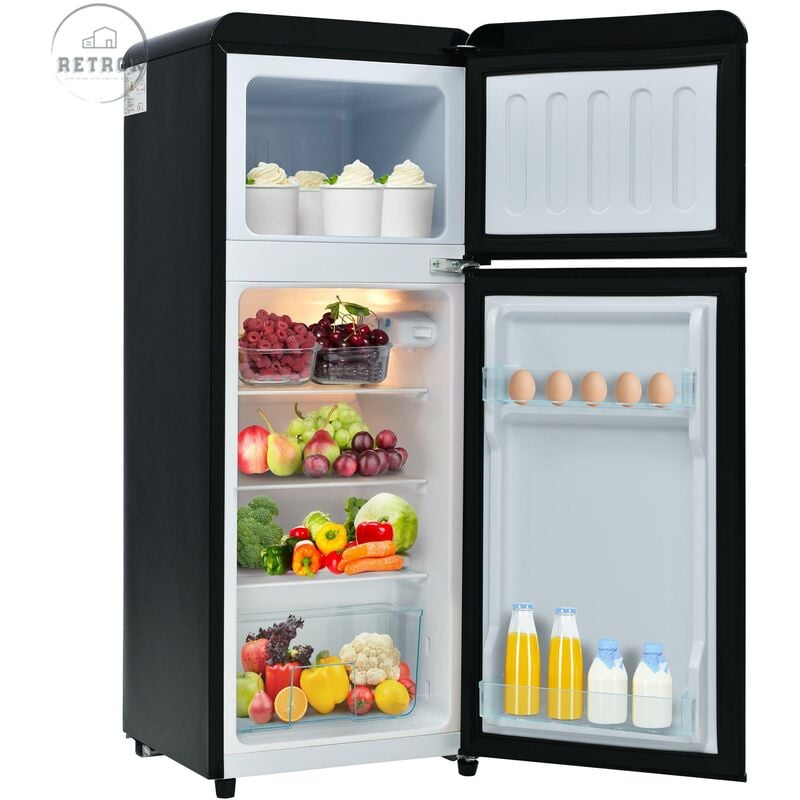 Retrok - Réfrigérateur Rétro Combiné - Noir, 105.5x41x45.5cm, Lumière led - black