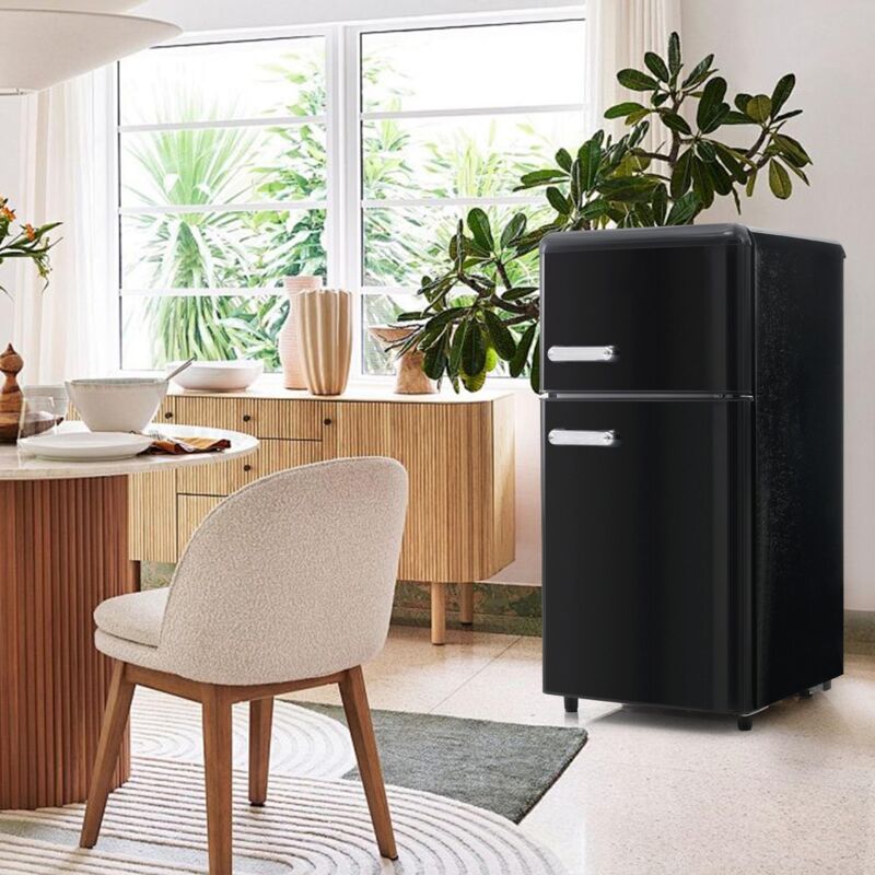 Tanant - Réfrigérateur Rétro 72L, Hauteur 95 cm, avce à 2 portes, Congélateur 51L + Congélateur 21L, éclairage led, 120kWh/An, Double Casier à Oeufs