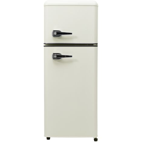 Réfrigérateur rétro. Réfrigérateur-congélateur combiné, 105,5 cm de hauteur, 41 cm de largeur, deux portes, avec un volume total de 92 litres, un volume de congélateur de 28 l