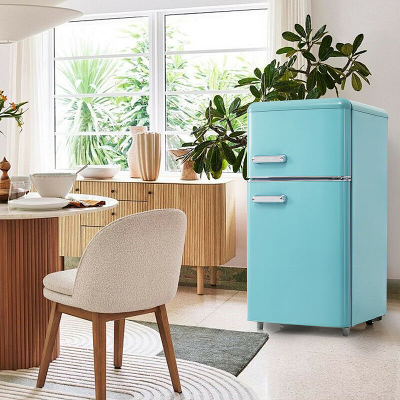 Réfrigérateur supérieur et inférieur à double porte, volume total 72 litres, LED, cyan, 50x51x95,8cm