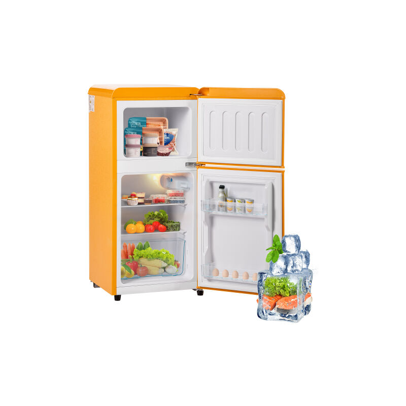 Réfrigérateur vintage. Combinaison congelée. Hauteur 86,8 cm, largeur 45,5 cm, double porte, capacité totale 60 litres, capacité de congélation 22