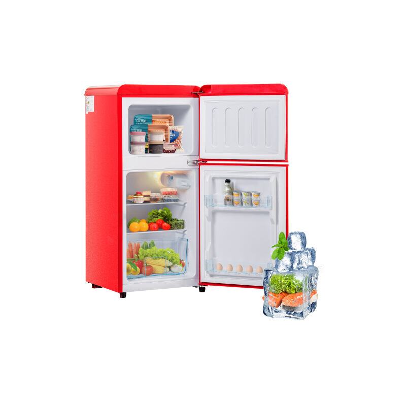 Réfrigérateur vintage. Combinaison congelée. Hauteur 88,8 cm, largeur 45,5 cm, double porte, capacité totale 60 litres, capacité de congélation 22