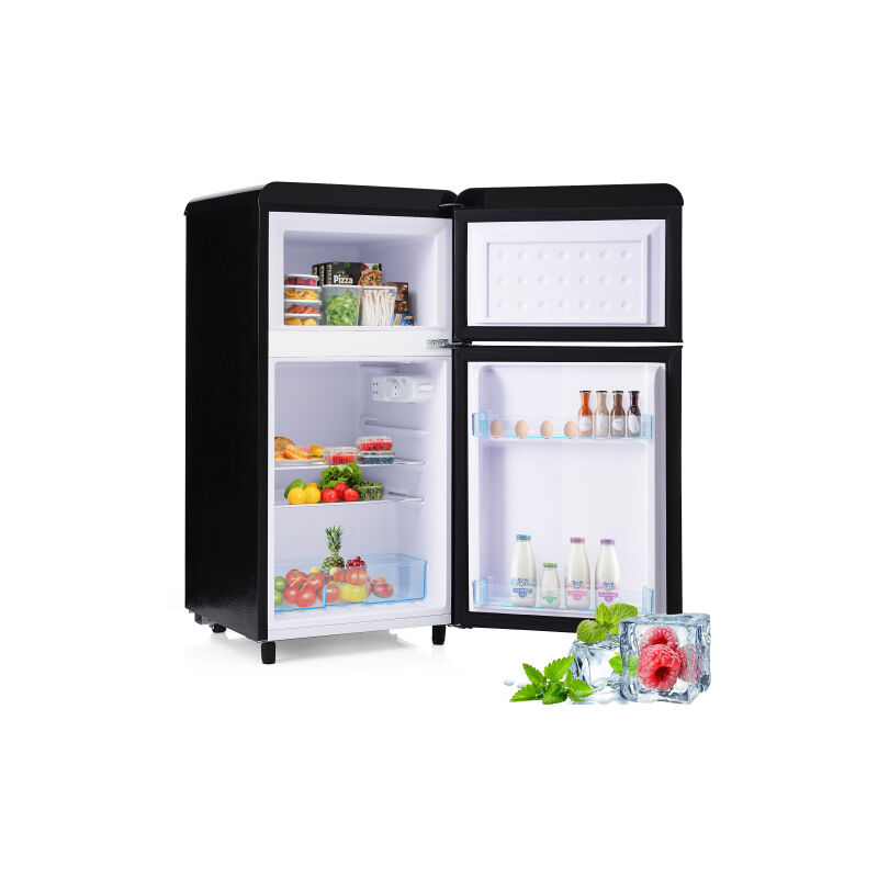 Réfrigérateur vintage, réfrigérateur 2 portes en haut et en bas, capacité totale 72 litres, capacité de congélation 21 litres, 120 kWh / an, lumière