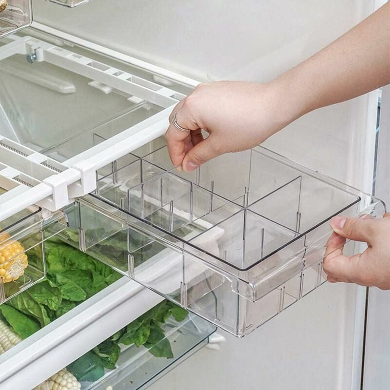 Refrigerator drawer, retractable refrigerator shelf bracket with partition, suitable for 30-44cm refrigerator partition Eight grids