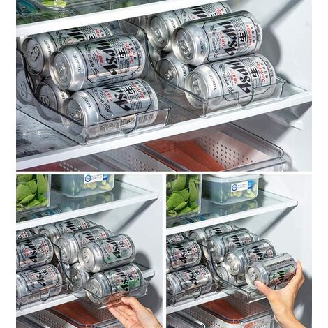 Refrigerator Organizer Bins Pop Soda Can Dispenser Beverage Holder for Fridge, Freezer, Kitchen, Countertops, Cabinets - Clear Plastic Canned Food Pantry Storage Rack