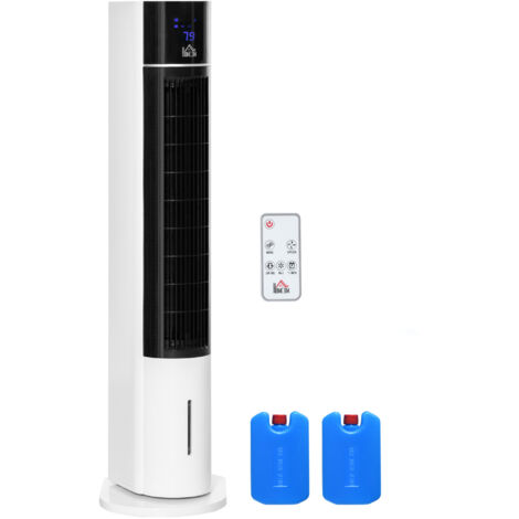 Refroidisseur d'air basse consommation, humidificateur oscillant 3-en-1, écran LED,  3 vitesses, 3 modes, minuterie 12 h, 33x26x105 cm, blanc