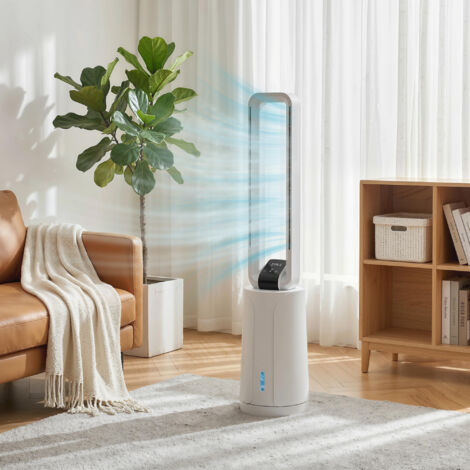 Refroidisseur d'air par évaporation portable 3 en 1 humidificateur et ventilateur, 2 blocs réfrigérants, blanc