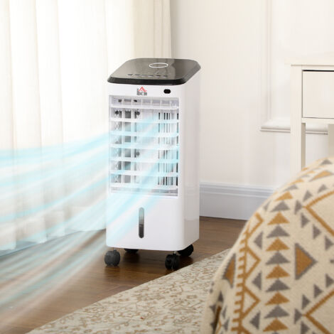 Refroidisseur d'air ventilateur humidificateur 3 en 1 sur roulettes télécommande 3 modes 3 vitesses minuterie blanc