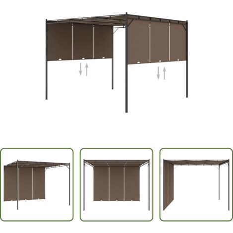 Refugio al aire libre -  Cenador de jardín con cortina lateral gris taupe 3x3x2,25 m