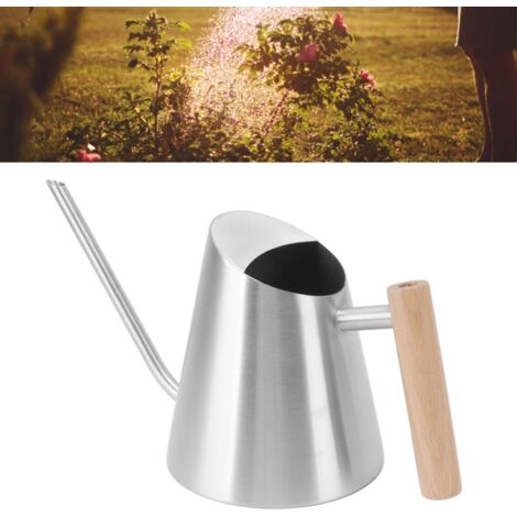 Regadera  Boquilla larga de acero inoxidable con mango de madera inoxidable para plantas de interior y jardín, bonsáis  290 mm/488 g Plata
