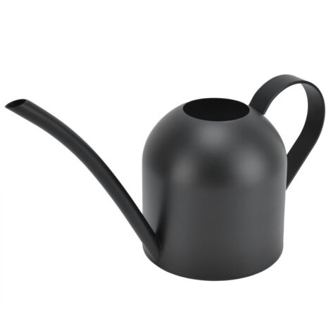 Regadera de acero inoxidable negro de 500 ml con boquilla larga, ideal para plantas y flores en maceta.