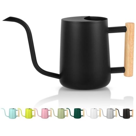 Regadera de interior de acero inoxidable negro de 1 litro con boquilla larga, ideal para plantas de interior, bonsáis y flores.