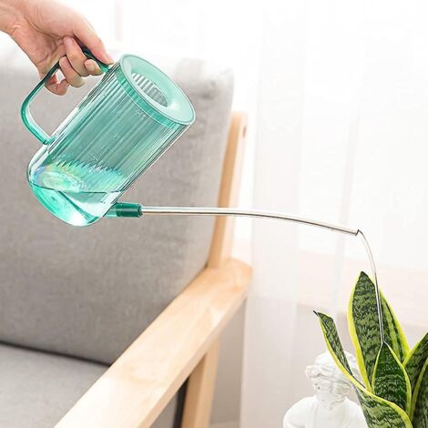 Regadera de un litro, regadera cilíndrica transparente con pico largo de acero inoxidable, herramienta para regar plantas de jardín
