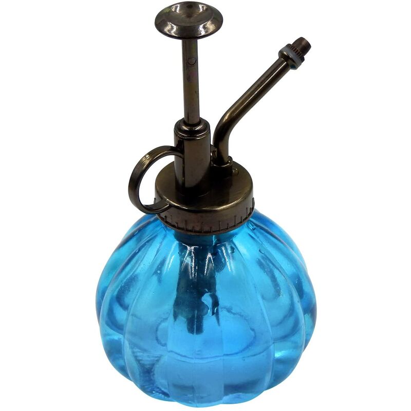 

Regadera de vidrio para apretar a mano, con bomba superior de plástico de bronce, botella de spray de calabaza vintage para plantas y flores (azul)