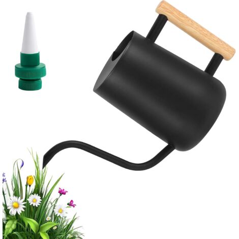 Regadera para plantas de interior, de acero inoxidable de 900 ml, con pico largo y mango de madera, pequeña para plantas de interior y exterior, flores y jardín.
