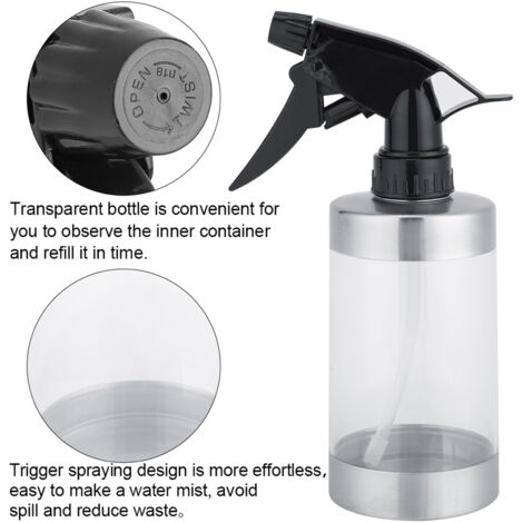 Regadera transparente a presión de 350 ml – acabado en acero inoxidable y acrílico – tamaño compacto 19 cm x 6,6 cm
