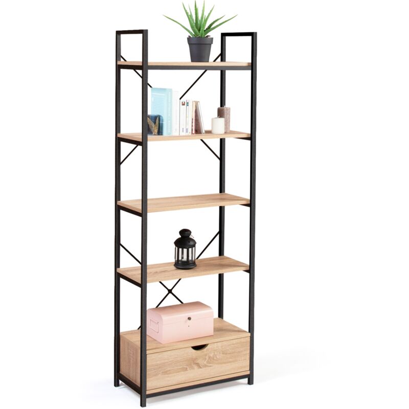 Idmarket Beige - Regal 5 Ebenen Mit Schublade Detroit Industriedesign