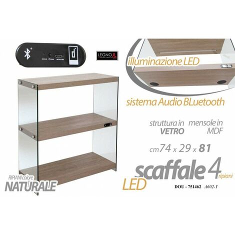 Regal aus Glas und LED-MDF mit Bluetooth-Holz cm 74 x 29 x 81 h