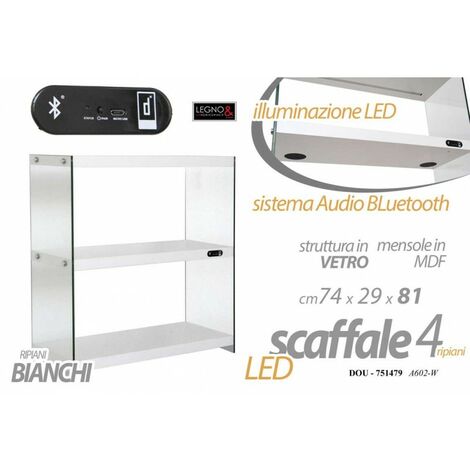 Regal aus Glas und LED-MDF mit weißem Bluetooth cm 74 x 29 x 81 h
