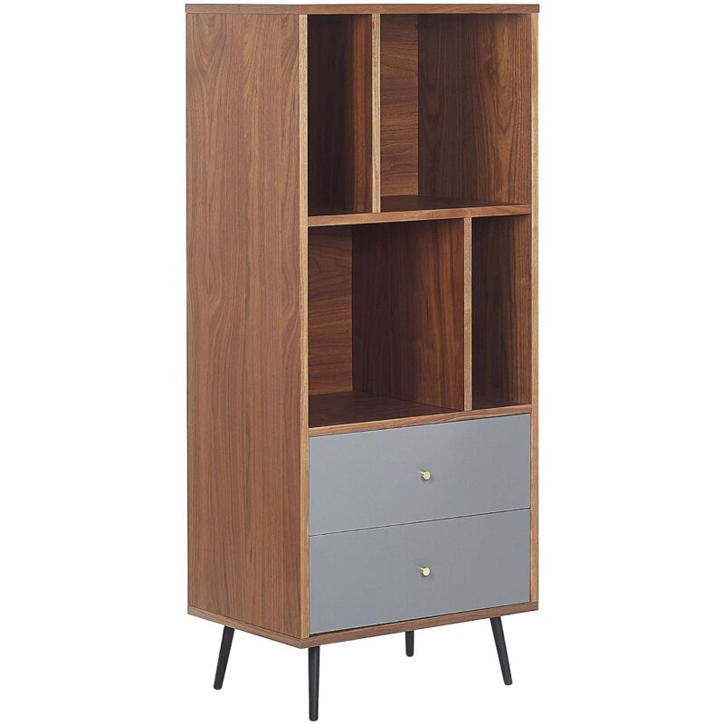 Beliani - Regal Dunkle Walnuss / Grau Mdf-platte Holzoptik Mit 2 Schubladen Und 4 Fächern Wohnzimmer Schlafzimmer Flur Salon Möbel