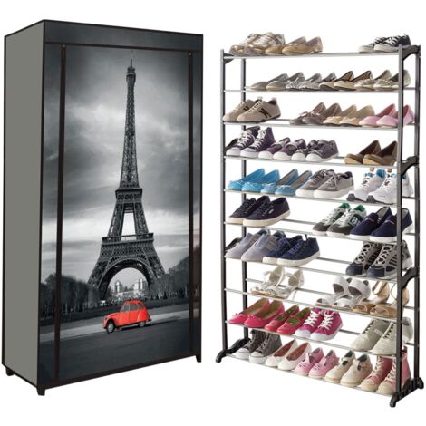 Regal für 50 Paar Schuhe + Hülle mit Aufdruck Paris