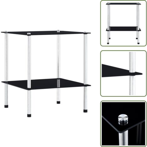 Regal mit 2 Ablagen Schwarz 40x40x47 cm Hartglas - Glastürken - Vitrine Schwarz - Regal Aus Glas - Sideboard - Deko Regal