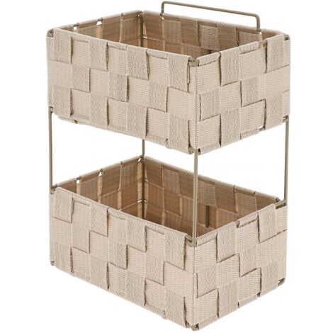 Regal mit 2 ebenen pm aus polyester mit metallgeflecht, faltbar, zum aufstellen oder befestigen - beige - Tendance