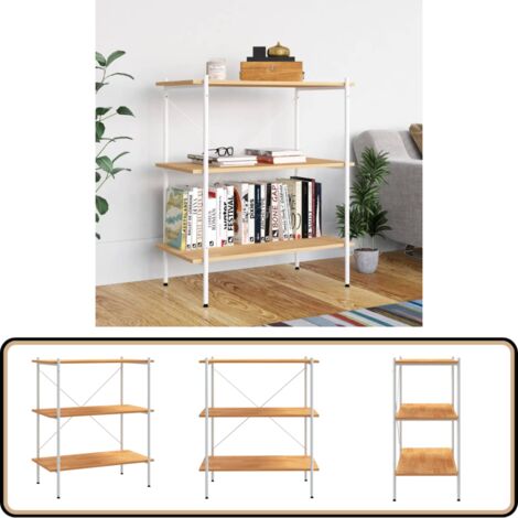 Regal mit 3 Böden Weiß und Eiche-Optik 80x40x92 cm - Bücherregal - Regal Weiß - Regal Mit 3 Böden - Wohnraumorganisation - Aufbewahrungslösung